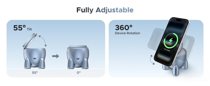 Ładowarka Ugreen Uno w kształcie rakiety może zasilać iPhone'a zarówno w pozycji pionowej, jak i poziomej. (Źródło zdjęcia: Ugreen)