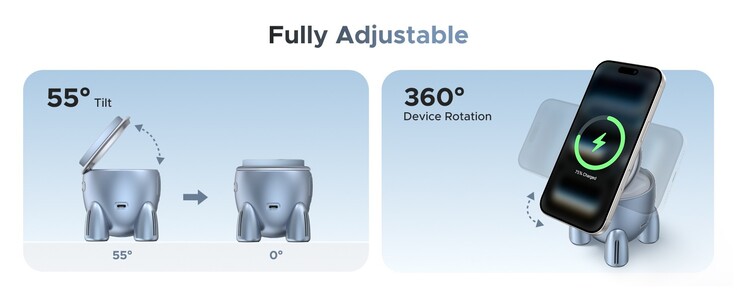 Ładowarka Ugreen Uno w kształcie rakiety może zasilać iPhone'a zarówno w pozycji pionowej, jak i poziomej. (Źródło zdjęcia: Ugreen)