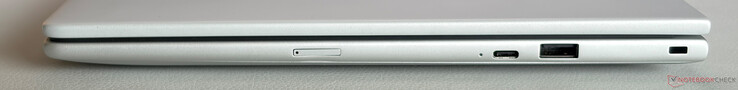 Poprawnie: USB-C 3.2 Gen.2 (10 Gb/s, DisplayPort 1.4, zasilanie), USB-A 3.2 Gen.1 (5 Gb/s, z zasilaniem), gniazdo zabezpieczające Nano