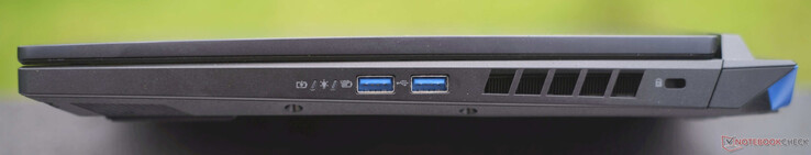 Po prawej: kontrolki, 2x USB-A 3.2, blokada Kensington