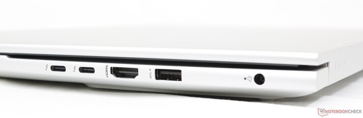 Po prawej: 2x USB-C w/ Thunderbolt 4 + DisplayPort 1.4, HDMI 2.1, USB-A 10 Gbps, adapter AC