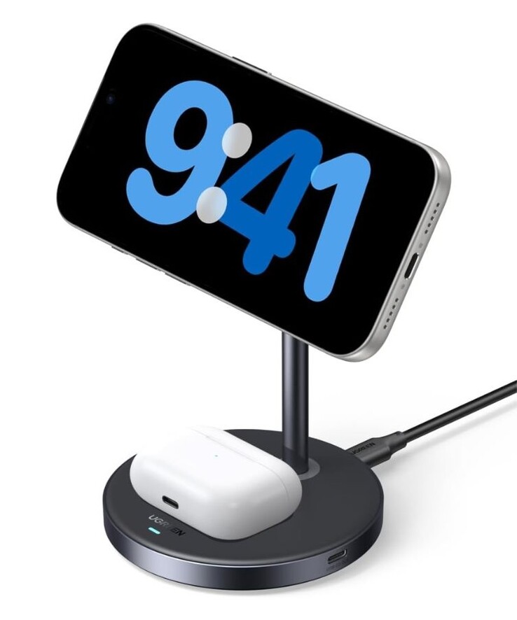 Zdjęcie nowej bezprzewodowej ładowarki Ugreen Zapix Qi2 15W 2-w-1.