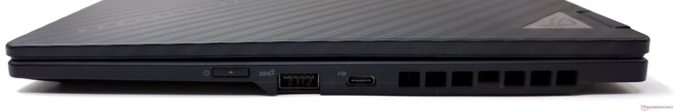 Po prawej stronie: Przycisk zasilania, USB 3.2 Gen 2 Type-A, USB 4 Gen2 Type-C z DisplayPort 1.4 i Power Delivery