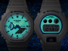 Seria Casio G-Shock Hidden Glow przyjmuje jasne podejście z białą i niebieską estetyką obok tarcz luminescencyjnych. Na zdjęciu od prawej do lewej - Casio DW-6900HDS-7A1 i Casio GA2100HDS-7A. (Źródło zdjęcia: Casio)