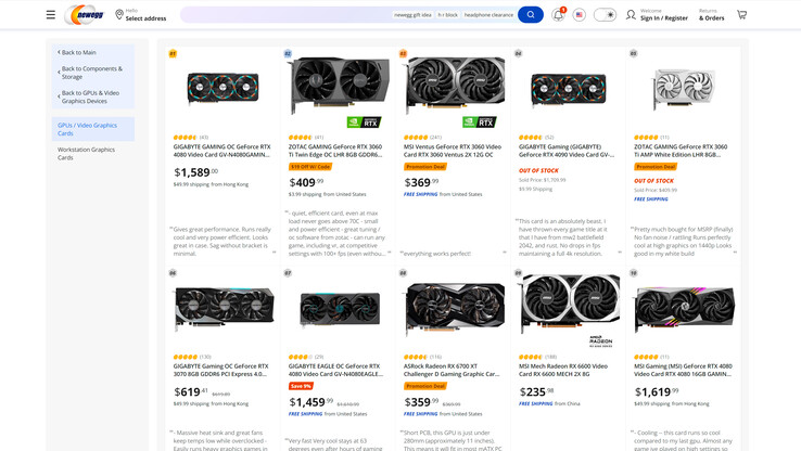 Najlepiej sprzedające się procesory graficzne w serwisie Newegg. (Źródło: Newegg, Tom's Hardware)