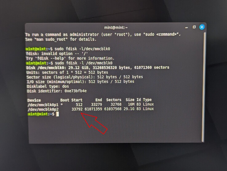 Proszę zapisać sektor początkowy drugiej partycji