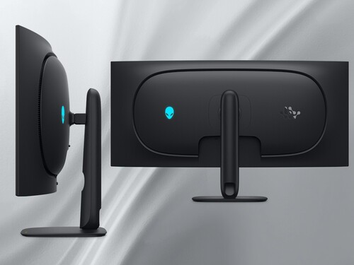 Pokazano bok i tył monitora Alienware AW3926QW 5K OLED