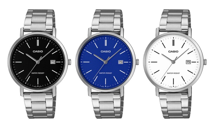 Od lewej do prawej: zegarki Casio MTP-VT05D-1E, MTP-VT05D-2E i MTP-VT05D-7E