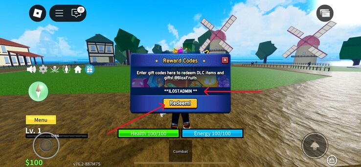 Proszę wpisać kod w wyznaczonym polu (Źródło obrazu: Roblox)