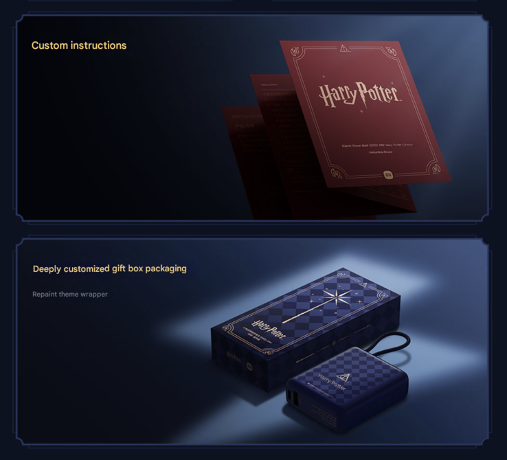 Opakowanie i instrukcja obsługi Xiaomi 33W Power Bank 10000 (Integrated Cable) Harry Potter Edition. (Źródło obrazu: Xiaomi, przetłumaczone maszynowo przez Google Translate)