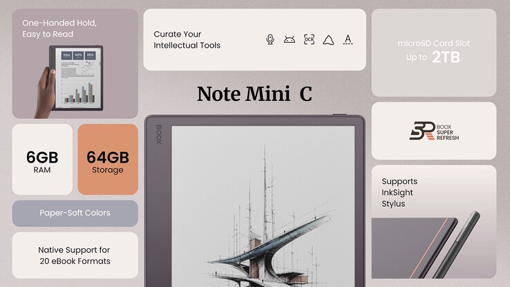 Urządzenie Boox Note Mini C działa pod kontrolą systemu Android 16 i zapewnia pełną kompatybilność z aplikacjami ze sklepu Google Play.