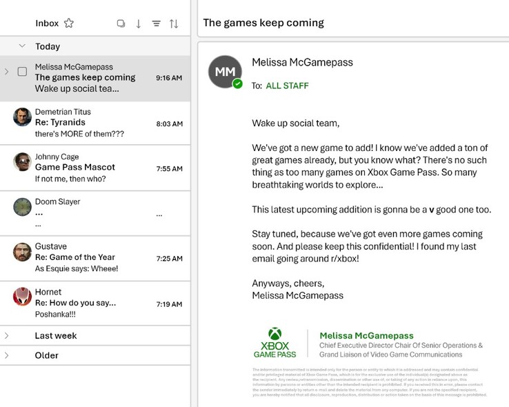 Zainscenizowana wiadomość e-mail od Xbox.