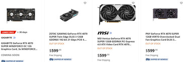 Cena RTX 4070 Super na Newegg (źródło obrazu: Newegg via: VideoCardz)