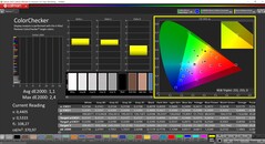 CalMAN ColorChecker (profil: P3, docelowa przestrzeń kolorów: P3)