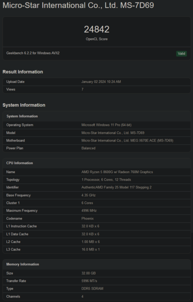 Wynik AMD Ryzen 5 8600G w Geekbench (zdjęcie za pośrednictwem Geekbench)