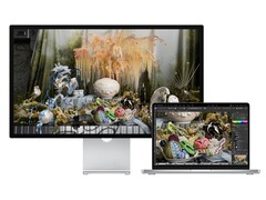 Render oryginalnego wyświetlacza Studio Display używanego z MacBookiem. (Źródło obrazu: Apple)