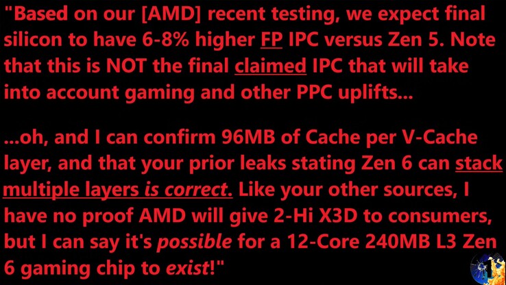 Wyciek AMD Zen 6 IPC. (Źródło obrazu: Moore's Law Is Dead na YouTube)