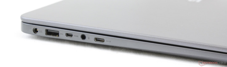 lewy bok: gniazdo zasilania, USB A (3.1 Gen 1), mikro HDMI, gniazdo audio, USB C (3.1 Gen 1 z DisplayPortem)