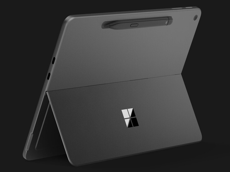 Pióro Surface Slim Pen (2. edycja) przyczepia się magnetycznie do tylnej części urządzenia Surface Pro 12 (2. edycja) w celu ładowania.