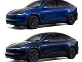 Model Y w nowym kolorze Marine Blue vs Deep Blue Metallic (u góry). (Źródło zdjęcia: Tesla)