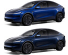 Model Y w nowym kolorze Marine Blue vs Deep Blue Metallic (u góry). (Źródło zdjęcia: Tesla)