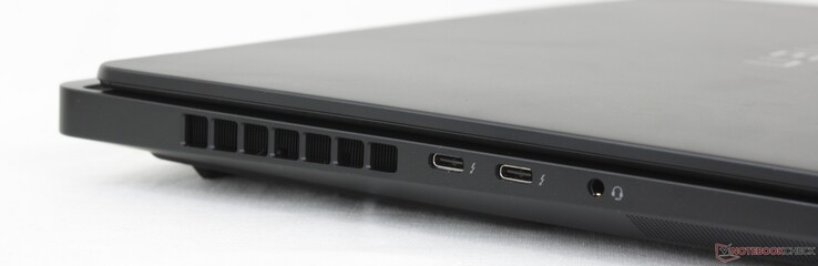 Po lewej: 2x USB-C Thunderbolt 4 z DisplayPort 2.1 + Power Delivery, zestaw słuchawkowy 3,5 mm