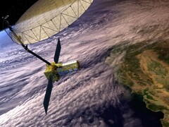 Koncepcyjny obraz satelity NISAR na orbicie nad Kalifornią (źródło obrazu: NASA i JPL-Caltech; przycięte)