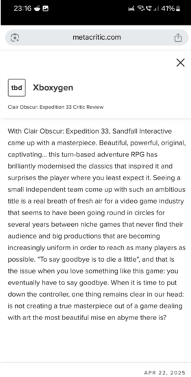 Clair Obscur: Recenzja Expedition 33 wyciekła na Metacritic (źródło obrazu: Clair Obscur: Expedition 33 subreddit)