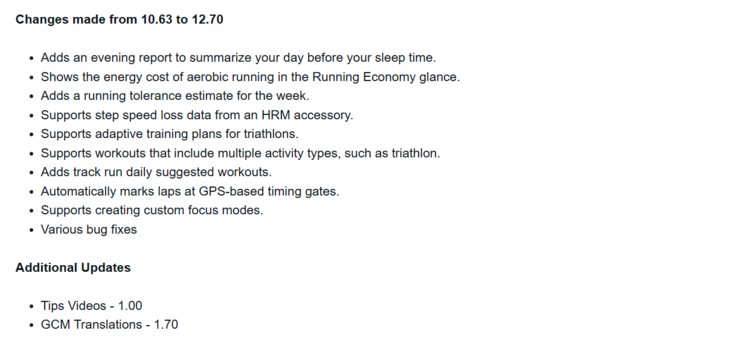 Dziennik zmian oprogramowania w wersji 12.70 dla smartwatcha Garmin Venu X1. (Źródło obrazu: Garmin)
