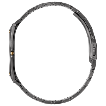 Widok z boku modelu Citizen Eco-Drive One AR5065-54W, na którym widać jego ultracienką kopertę i bransoletę ze stali nierdzewnej.