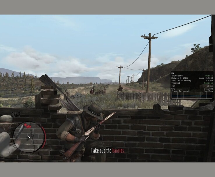 Red Dead Redemption uruchomiony na iPadzie Pro z HUD-em pokazującym 60 klatek na sekundę (źródło obrazu: MrMacRight via YouTube)