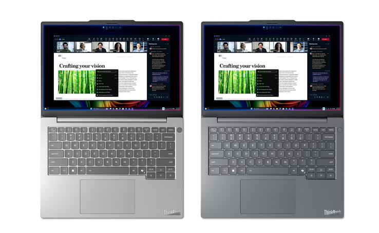 ThinkBook 14 Gen 9 Q8Y w wersjach kolorystycznych Cloud Grey i Luna Grey, od lewej do prawej.