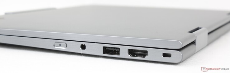 Po prawej stronie: Przycisk zasilania, 3,5-mm audio, USB 3.2 Gen 1 (5 Gbit/s), HDMI 2.1, gniazdo Kensington Nano Security Slot