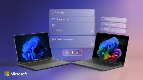 Microsoft Copilot wyświetlany na laptopach