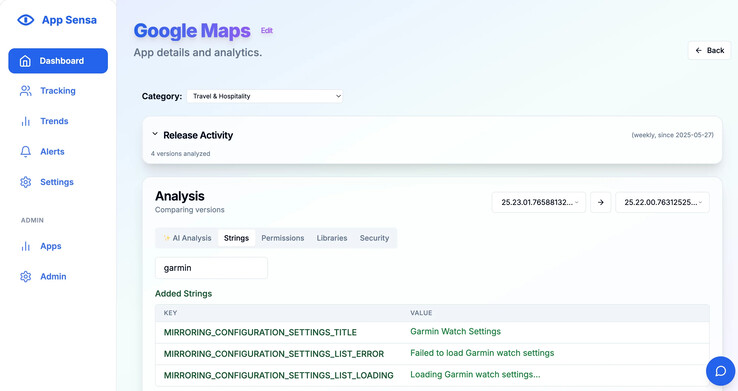 Analiza zmian między Google Maps 25.22.00 i 25.23.01. (Źródło obrazu: u/bendotlc)